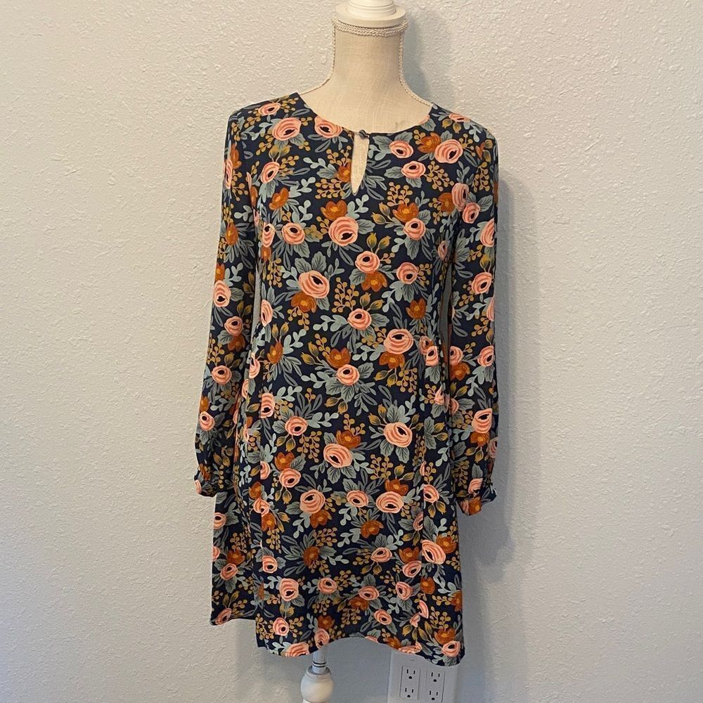 Paper Crown + Rifle Paper Company Efflorescence Blue Floral Swing Dress Sz Small